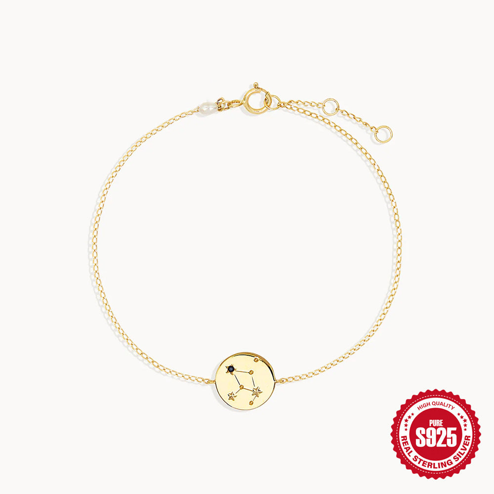 S925 Sterling Silver Twelve Constellation Birthday Stone Diamond Bracelet – Elegant and Personalized Astrology Jewelry