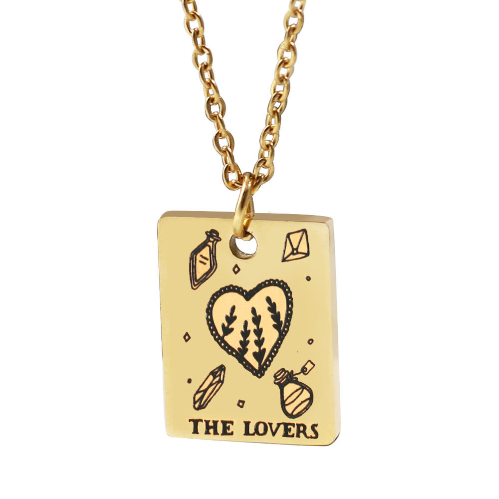 Stainless Steel Square Brand Tarot Pendant Pendant Necklace