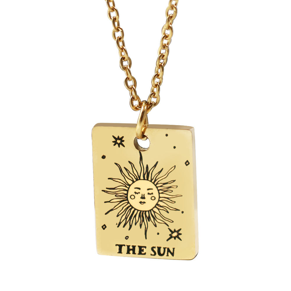 Stainless Steel Square Brand Tarot Pendant Pendant Necklace