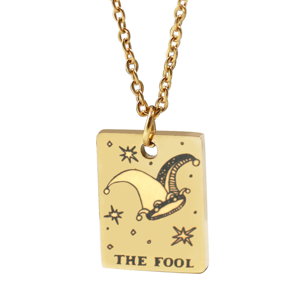Stainless Steel Square Brand Tarot Pendant Pendant Necklace