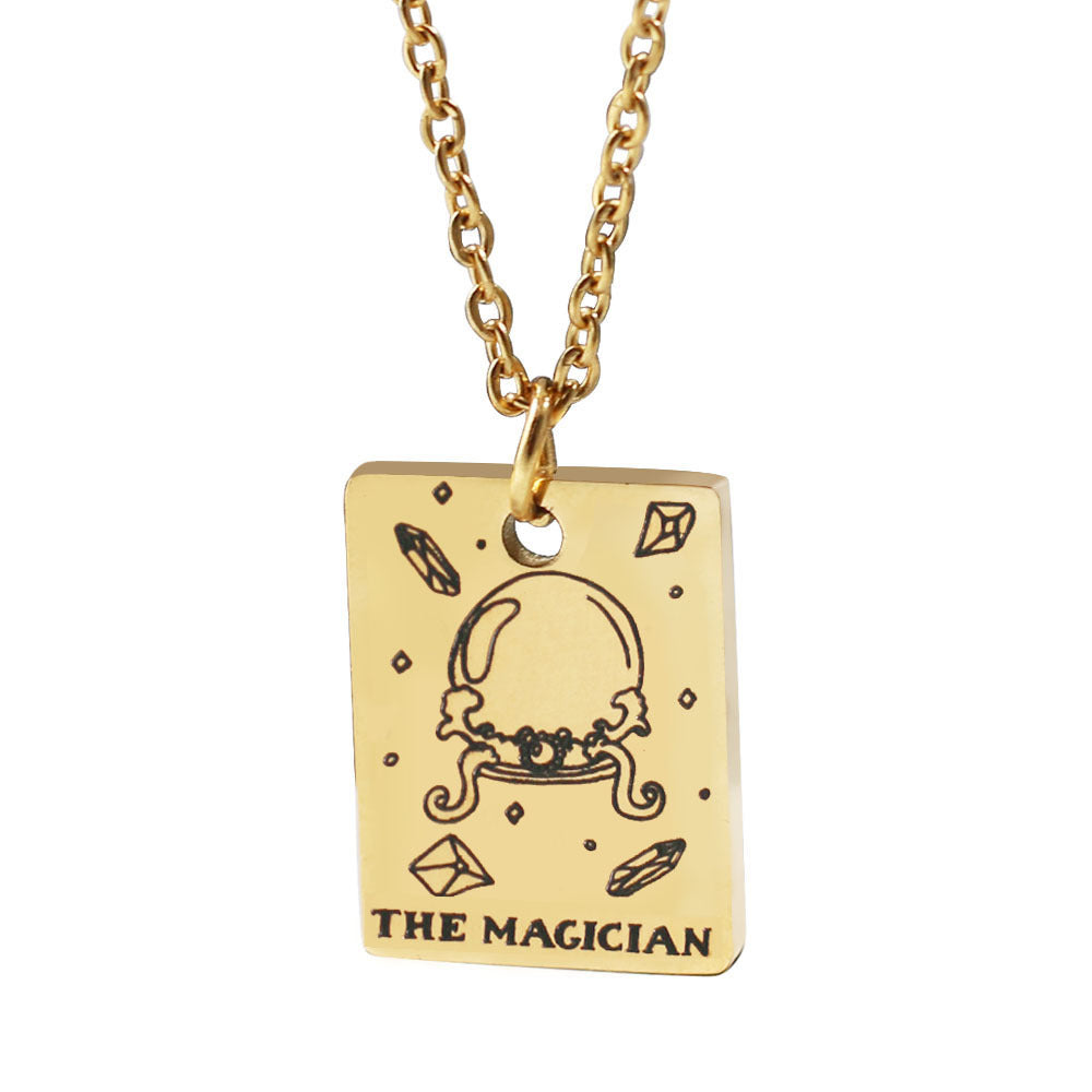 Stainless Steel Square Brand Tarot Pendant Pendant Necklace