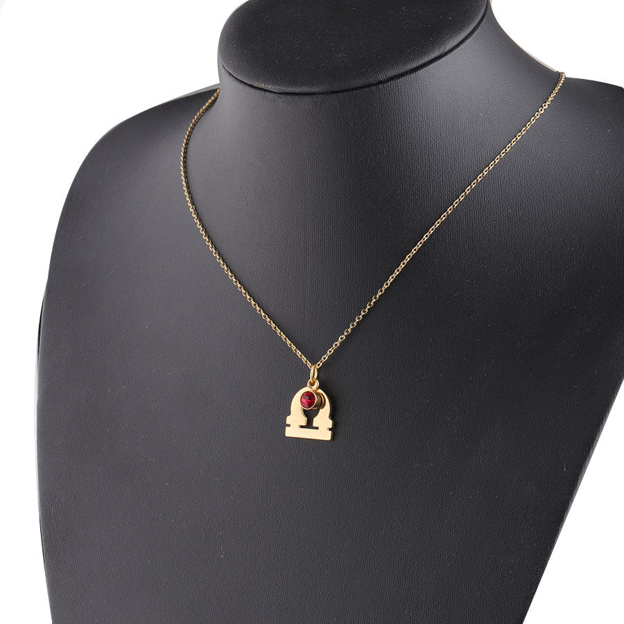 Golden Zodiac Necklace with Lucky Birthstone – Stainless Steel Astrology Jewelry