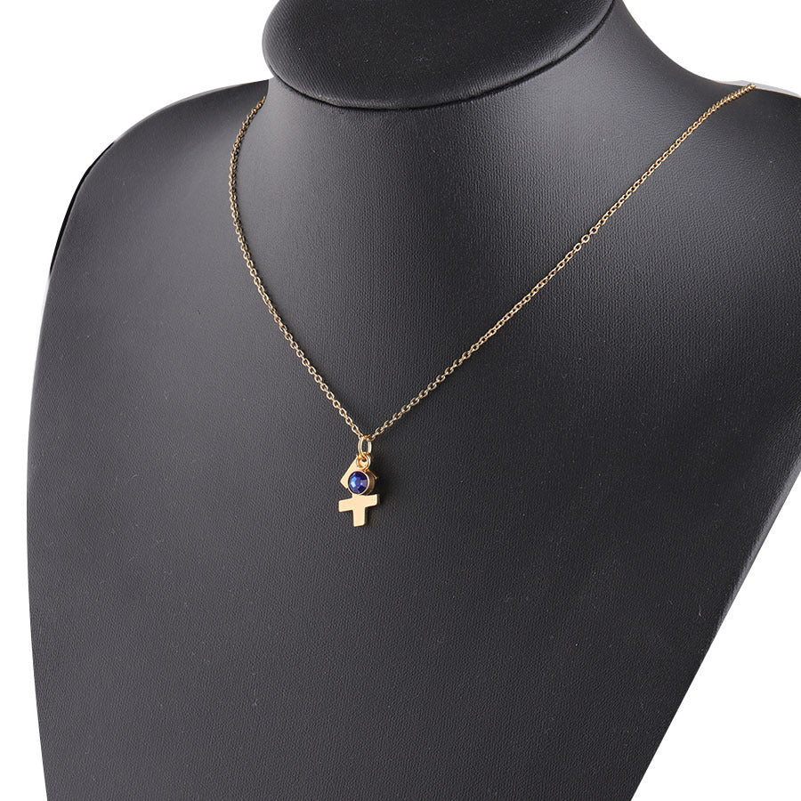 Golden Zodiac Necklace with Lucky Birthstone – Stainless Steel Astrology Jewelry