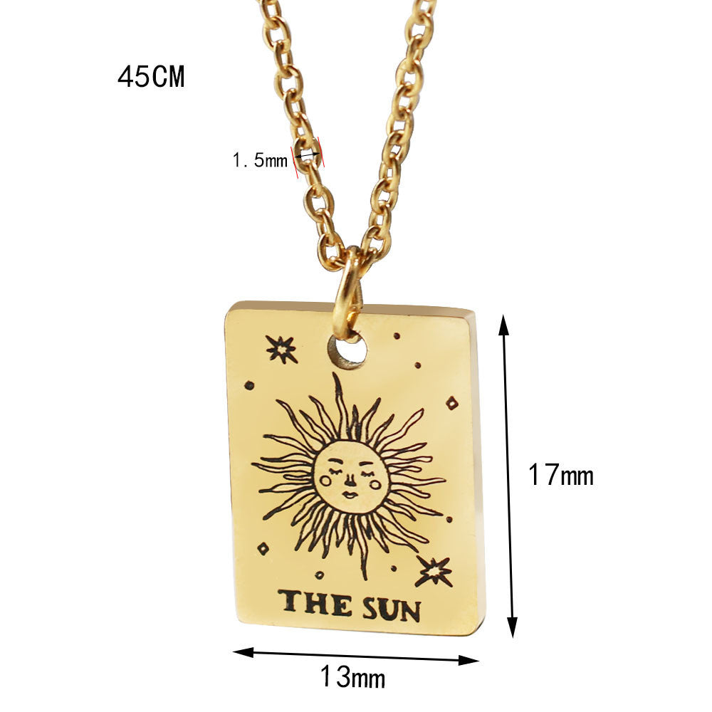 Stainless Steel Square Brand Tarot Pendant Pendant Necklace