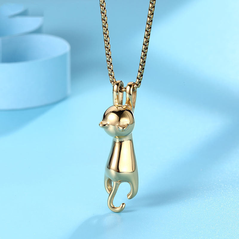 Peeping Cat Titanium Steel Pendant Necklace – Playful and Stylish Feline Jewelry