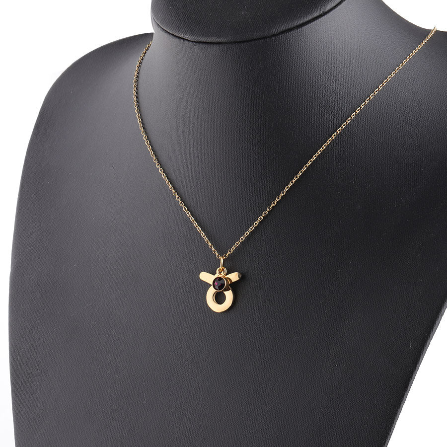 Golden Zodiac Necklace with Lucky Birthstone – Stainless Steel Astrology Jewelry