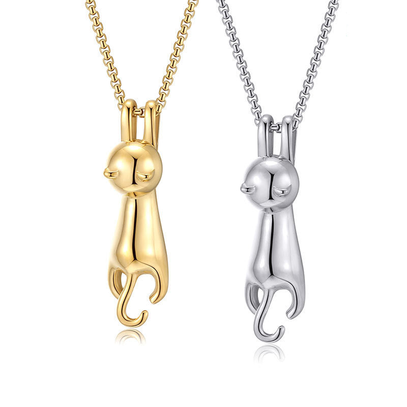 Peeping Cat Titanium Steel Pendant Necklace – Playful and Stylish Feline Jewelry