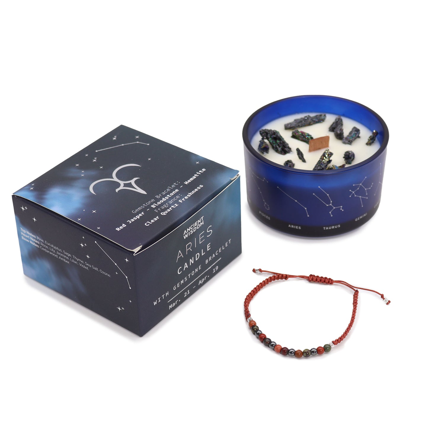 Zodiac Crystal Candle with Gemstone Bracelet