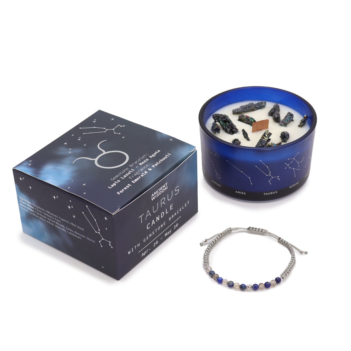 Zodiac Crystal Candle with Gemstone Bracelet