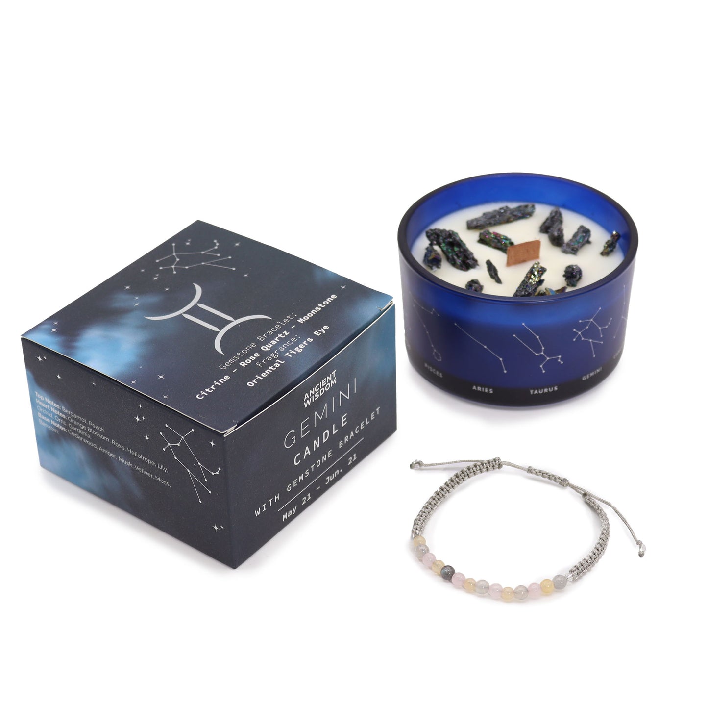 Zodiac Crystal Candle with Gemstone Bracelet