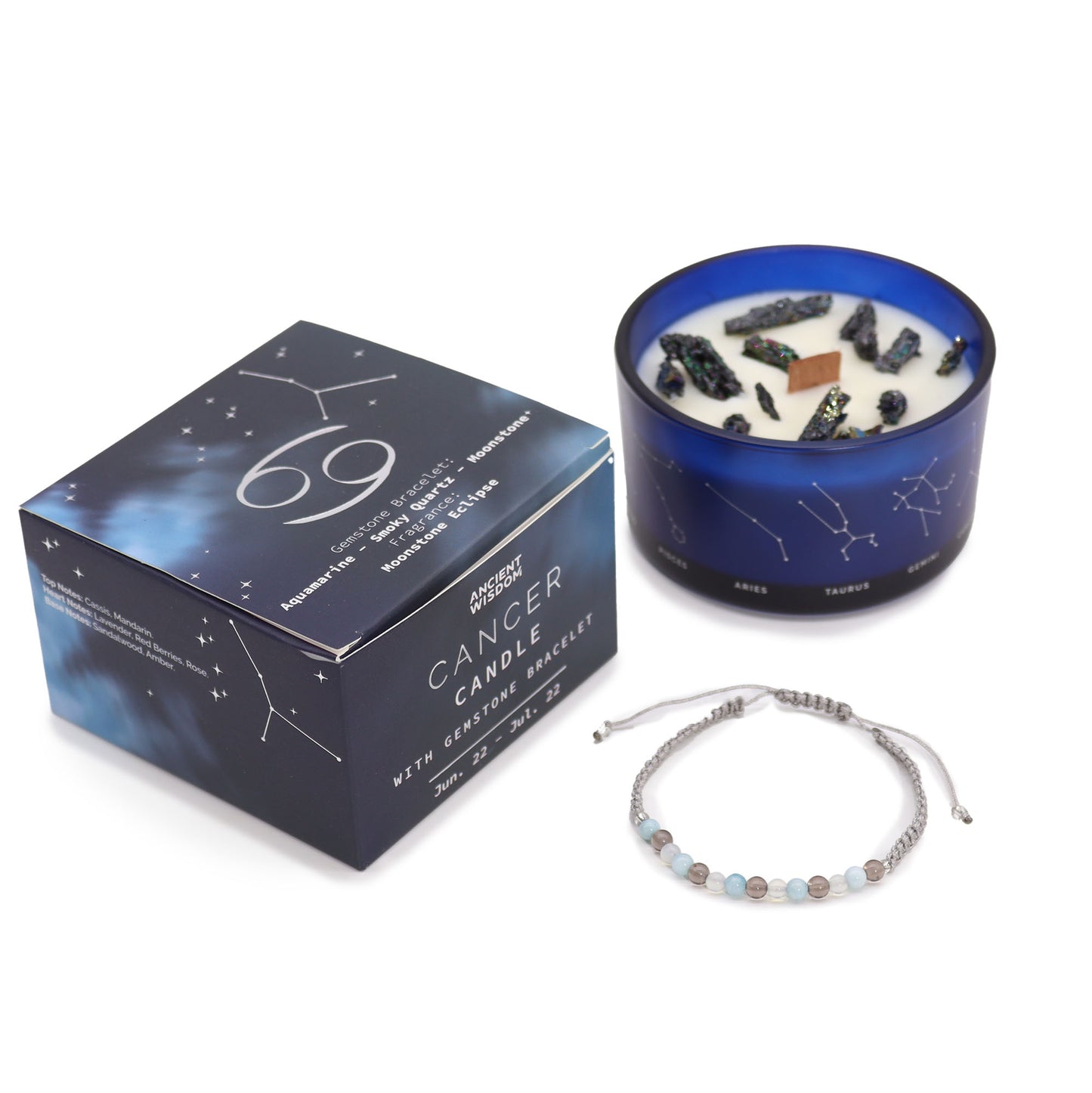 Zodiac Crystal Candle with Gemstone Bracelet