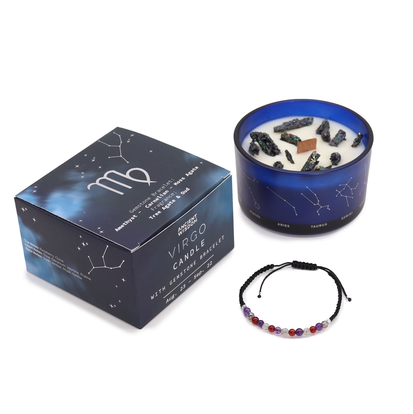 Zodiac Crystal Candle with Gemstone Bracelet