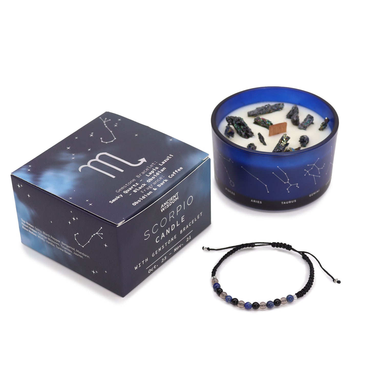 Zodiac Crystal Candle with Gemstone Bracelet