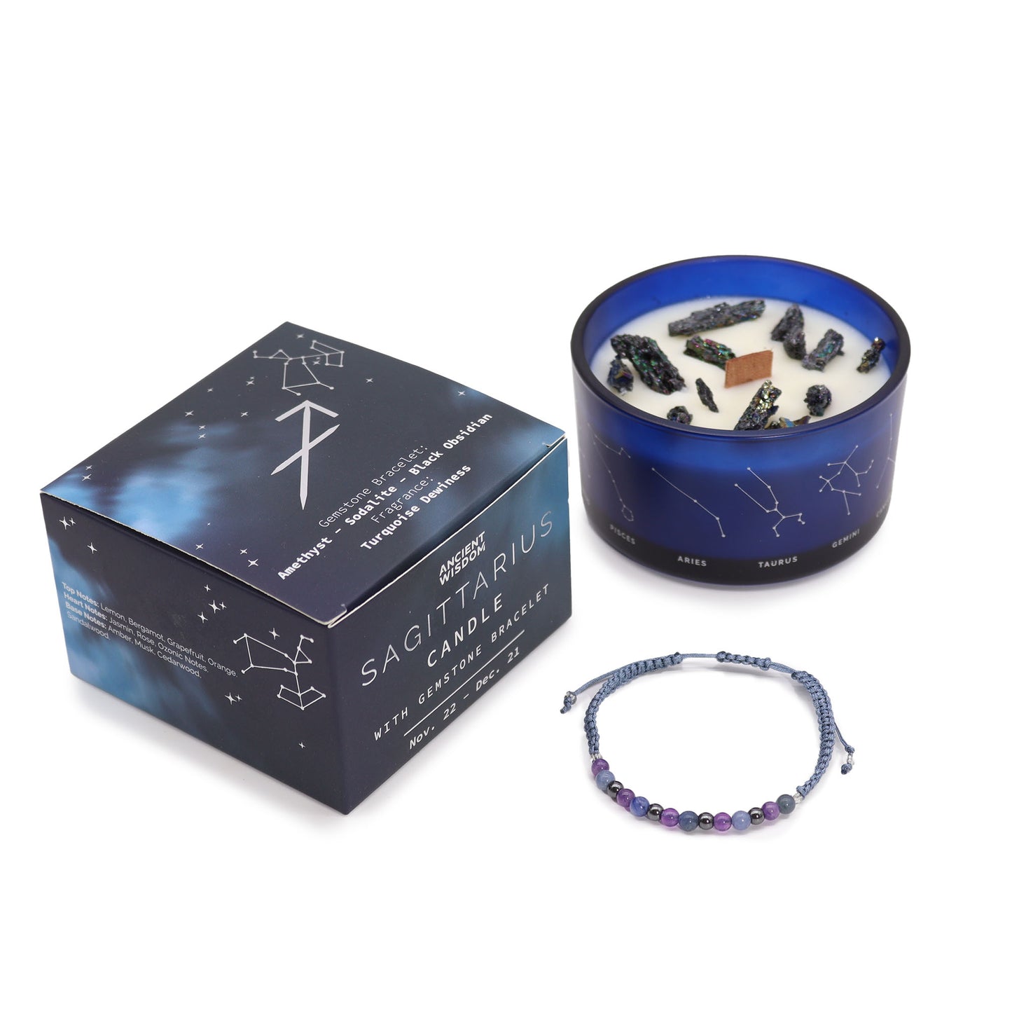 Zodiac Crystal Candle with Gemstone Bracelet