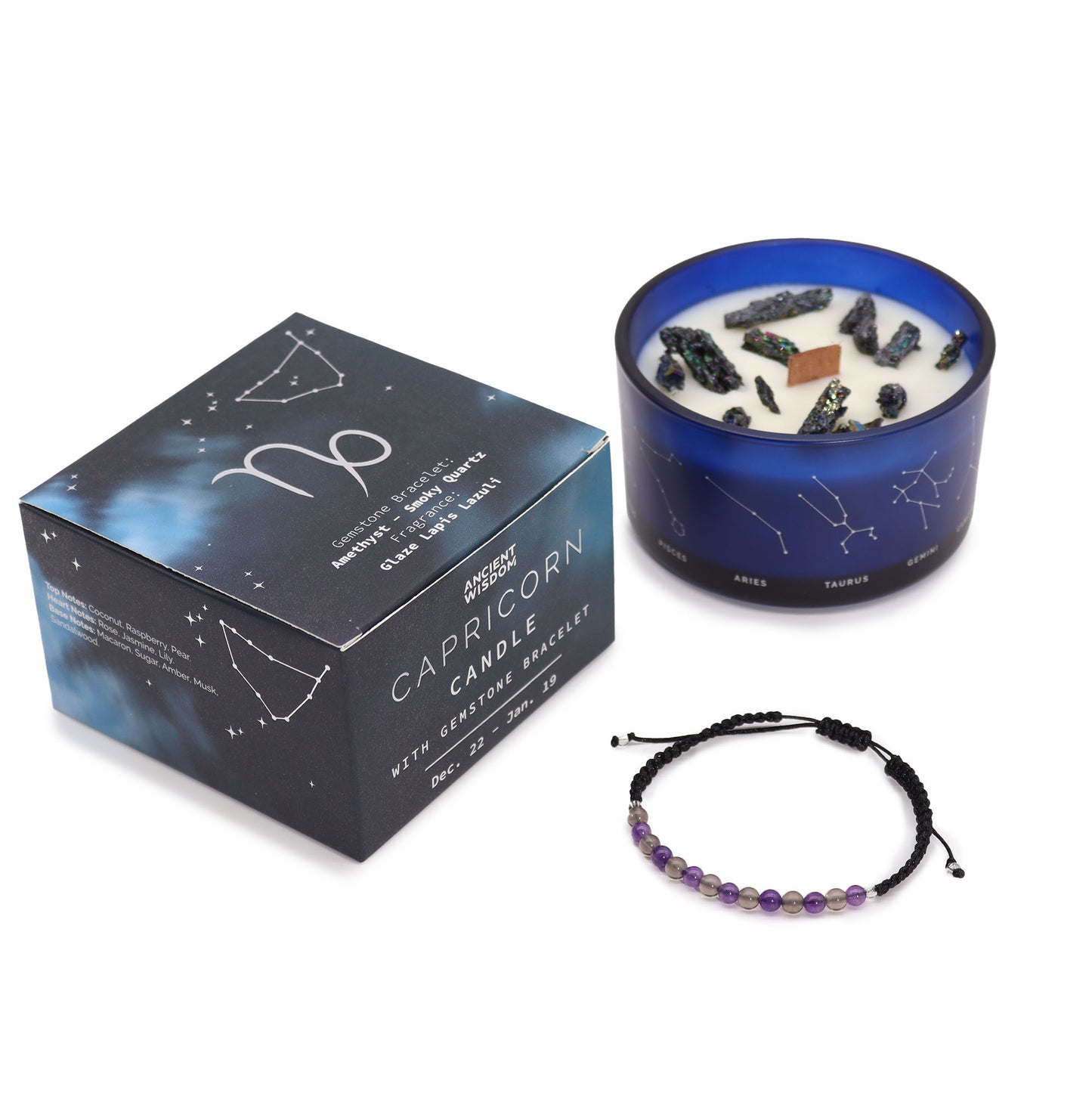 Zodiac Crystal Candle with Gemstone Bracelet