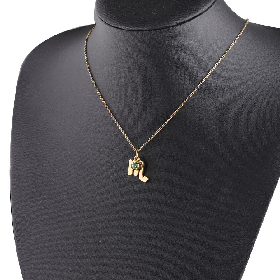 Golden Zodiac Necklace with Lucky Birthstone – Stainless Steel Astrology Jewelry