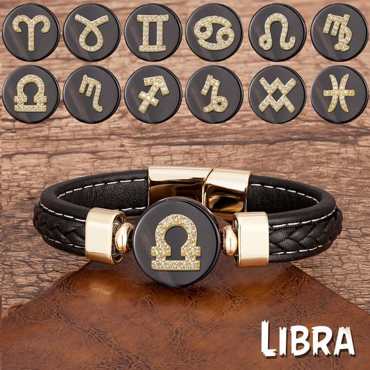 Twelve Constellation Leather Rope Woven Bracelet – Retro Fashion Zodiac Jewelry