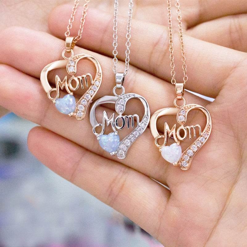 Mom love heart-shaped Necklace, copper-silver-plated zircon mother''s birthday gift