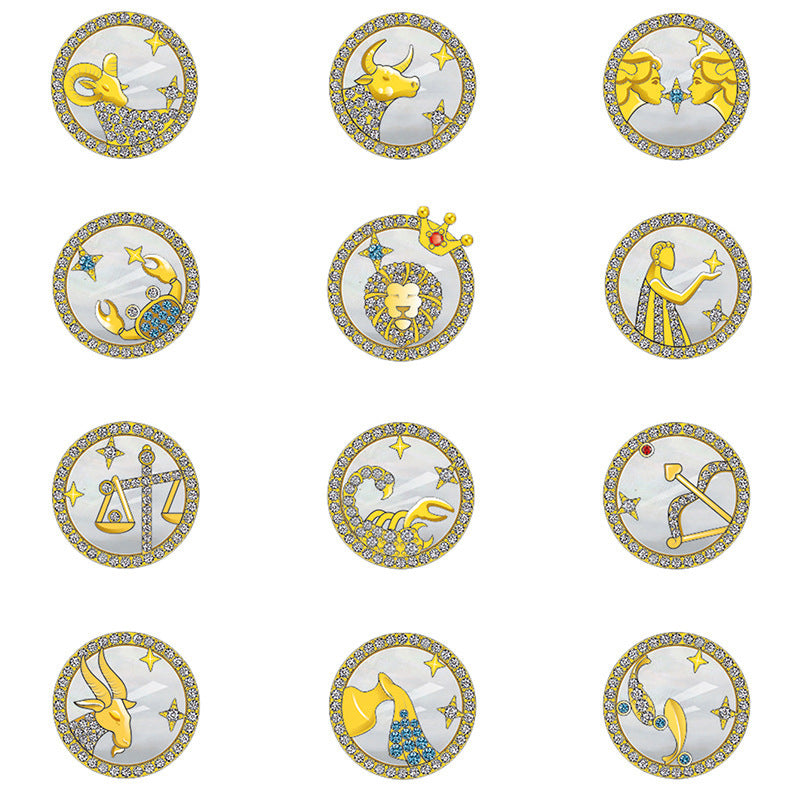 Twelve Constellation Mother of Pearl Sterling Silver Medal Pendant – Elegant Zodiac Clavicle Chain