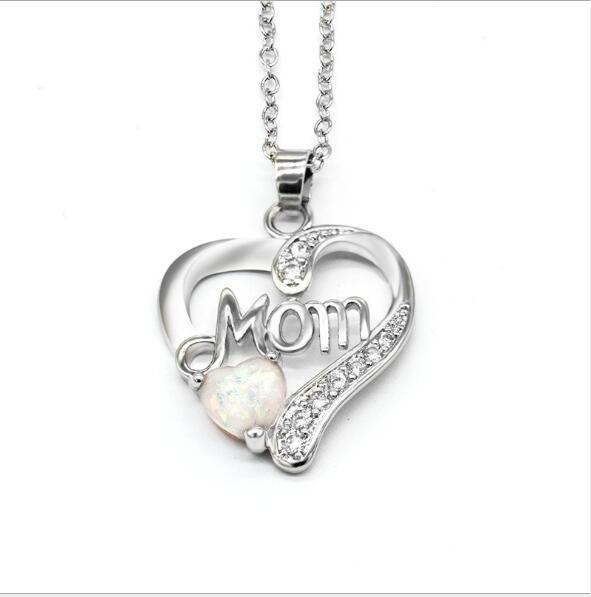 Mom love heart-shaped Necklace, copper-silver-plated zircon mother''s birthday gift