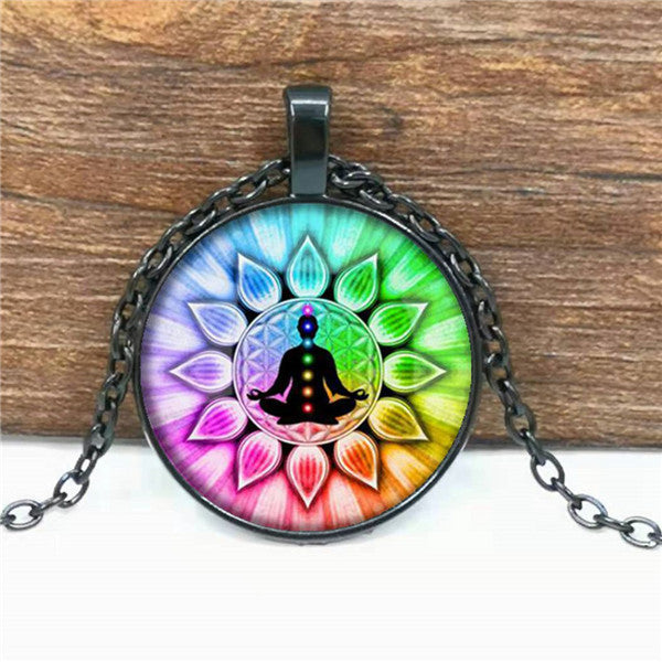 Lotus Chakra Pendant – Alloy and Glass Necklace for Wellness & Balance