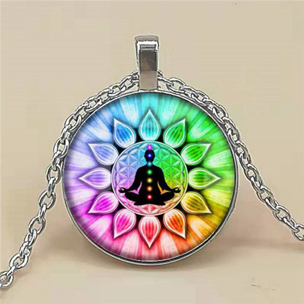 Lotus Chakra Pendant – Alloy and Glass Necklace for Wellness & Balance