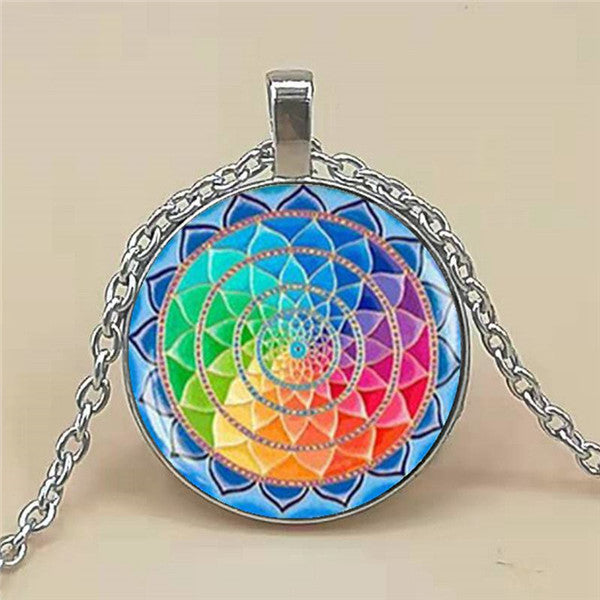 Lotus Chakra Pendant – Alloy and Glass Necklace for Wellness & Balance