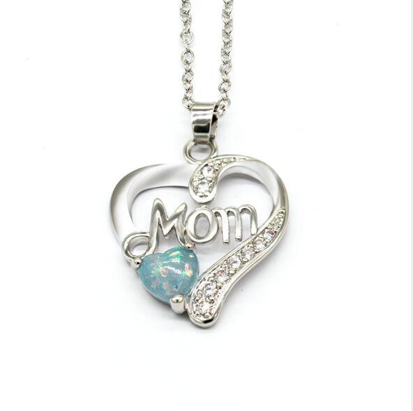 Mom love heart-shaped Necklace, copper-silver-plated zircon mother''s birthday gift