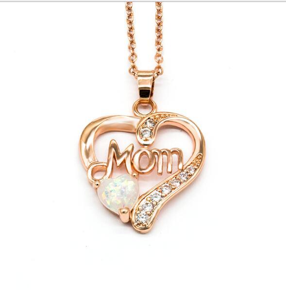 Mom love heart-shaped Necklace, copper-silver-plated zircon mother''s birthday gift