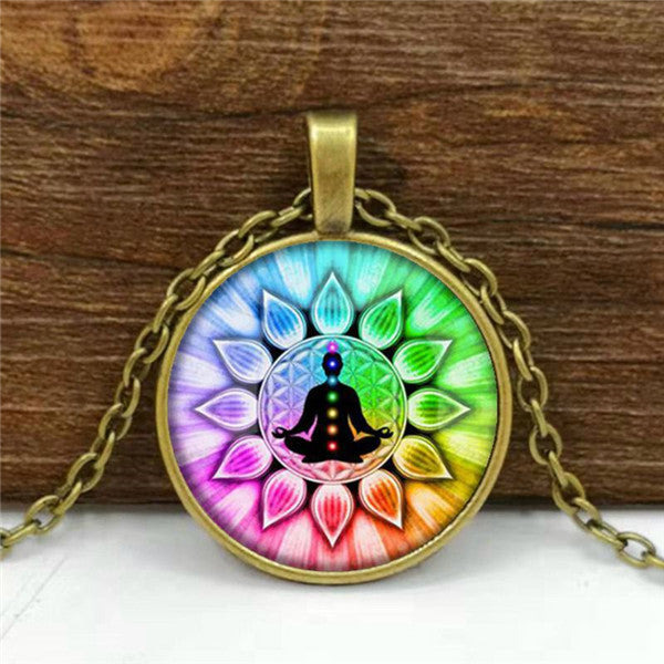 Lotus Chakra Pendant – Alloy and Glass Necklace for Wellness & Balance