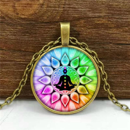 Lotus Chakra Pendant – Alloy and Glass Necklace for Wellness & Balance