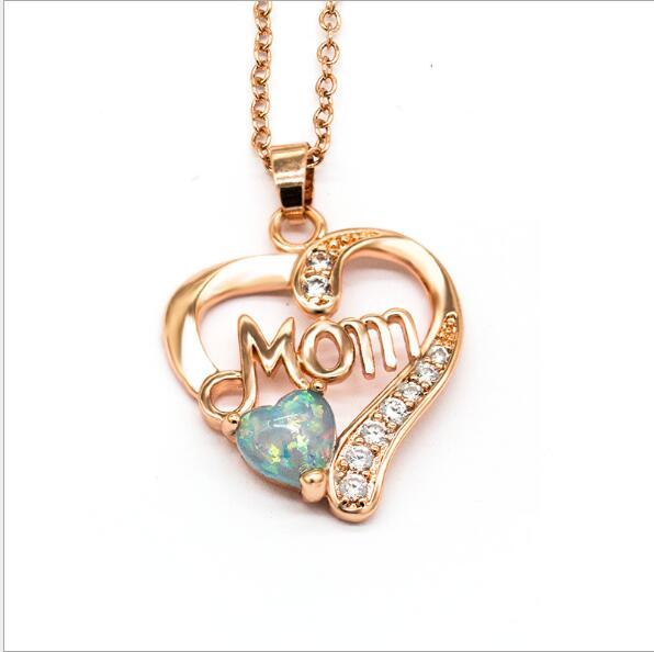 Mom love heart-shaped Necklace, copper-silver-plated zircon mother''s birthday gift