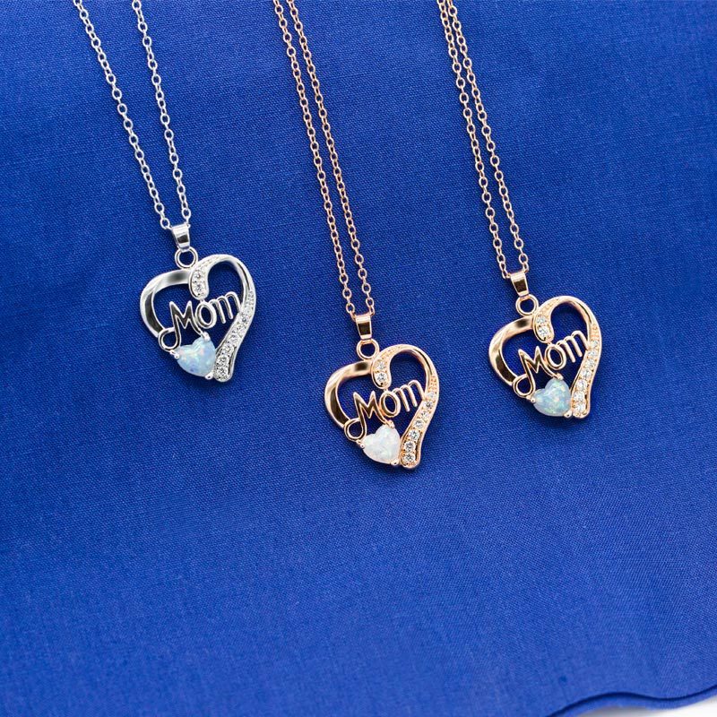 Mom love heart-shaped Necklace, copper-silver-plated zircon mother''s birthday gift