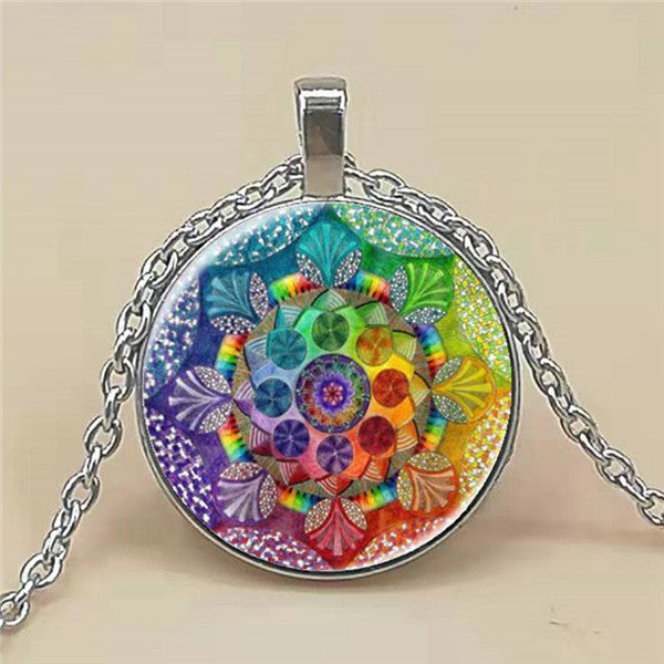 Lotus Chakra Pendant – Alloy and Glass Necklace for Wellness & Balance