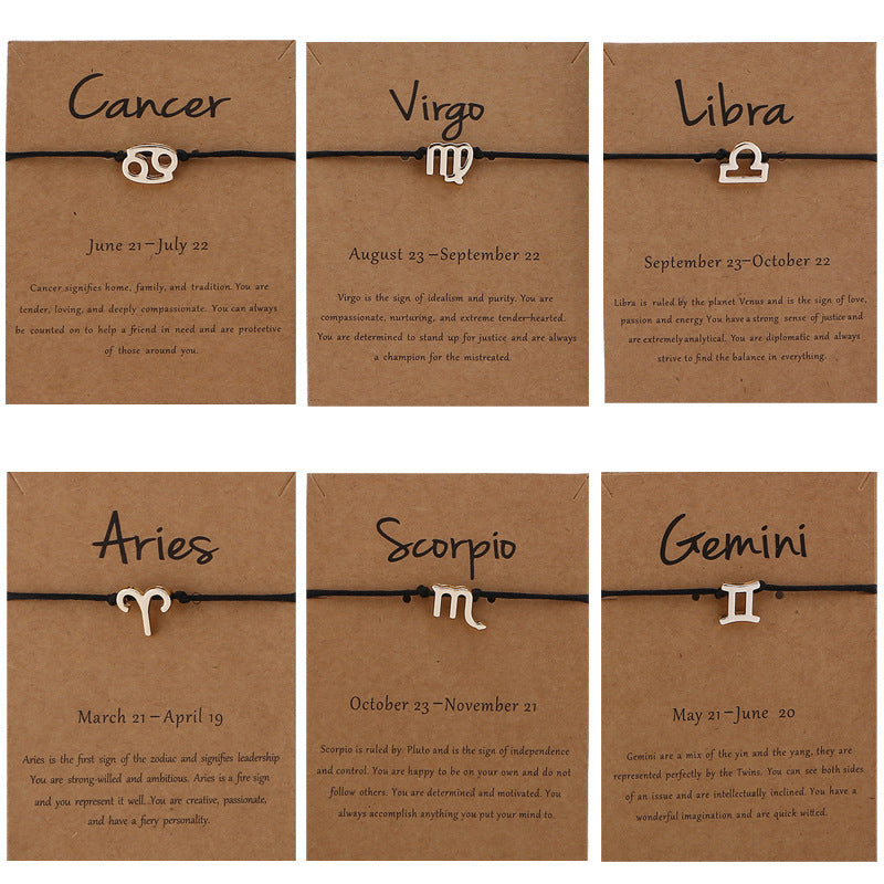 12 Constellation Zodiac Sign Rope Bracelet – Adjustable Astrology Couple Bracelets