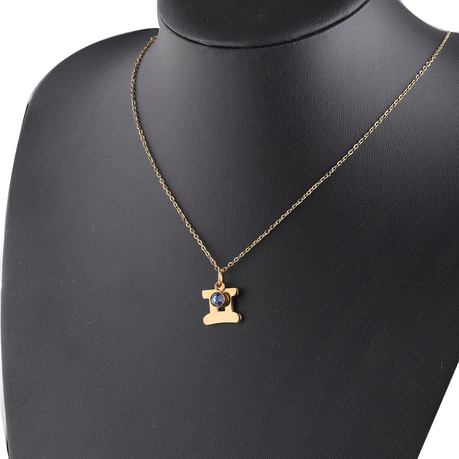 Golden Zodiac Necklace with Lucky Birthstone – Stainless Steel Astrology Jewelry