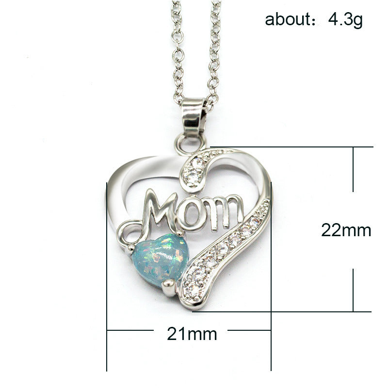 Mom love heart-shaped Necklace, copper-silver-plated zircon mother''s birthday gift