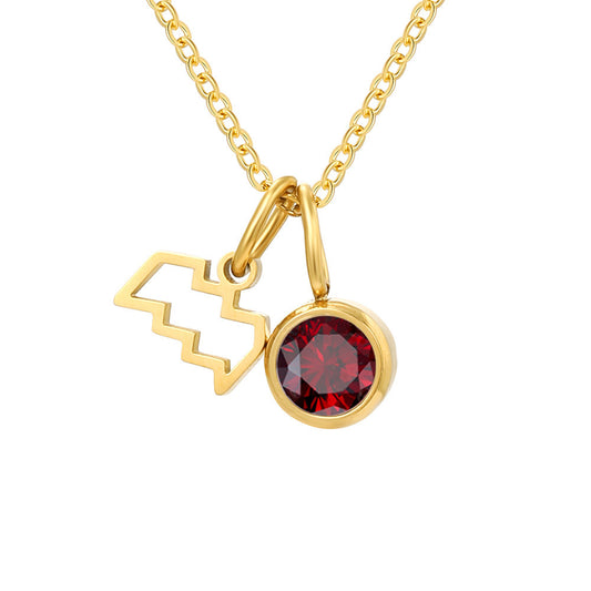 Colorful Zircon Birthstone Twelve Constellation Titanium Steel Necklace – Elegant Zodiac Jewelry for Women