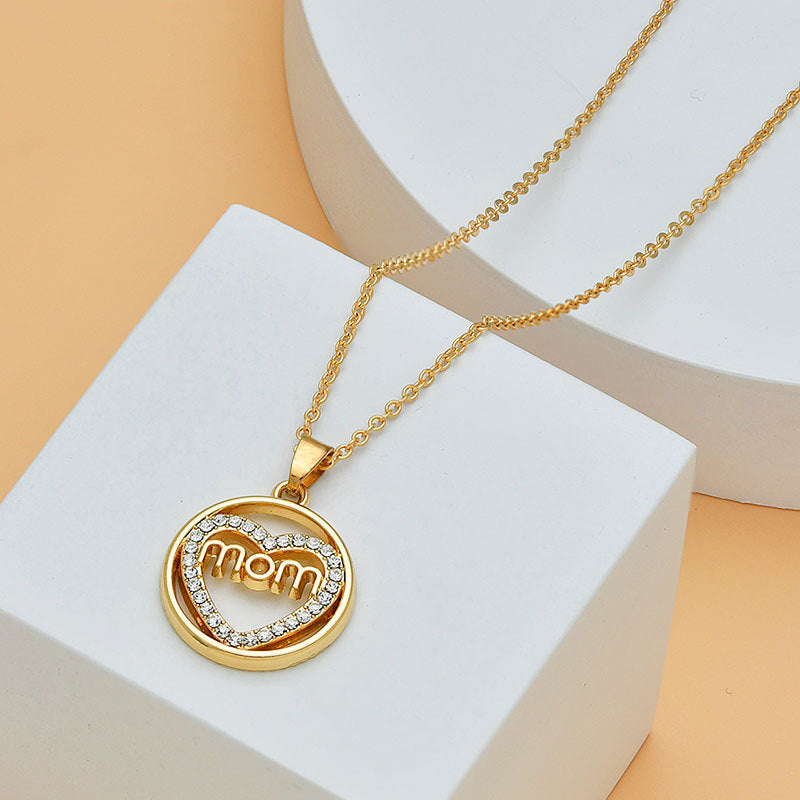 Mother's Necklace - Heart shaped with diamonds and letter MOM pendant, Elegant and Sentimental Gift for Mom