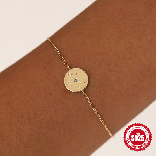 S925 Sterling Silver Twelve Constellation Birthday Stone Diamond Bracelet – Elegant and Personalized Astrology Jewelry
