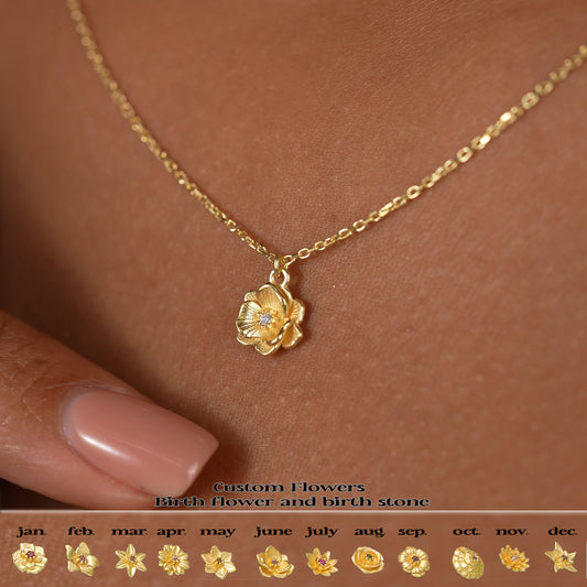 Month Birthday Flower Pendant – Three-Dimensional Floral Necklace for Personalized Elegance