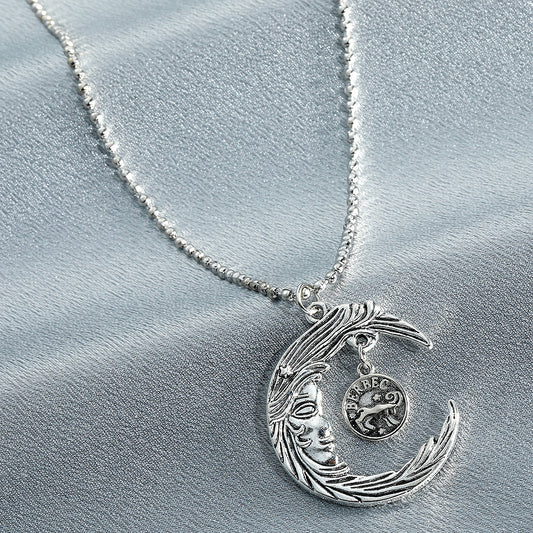 Twelve Constellation Pendant Necklace – Simple Alloy Hollow Moon Design