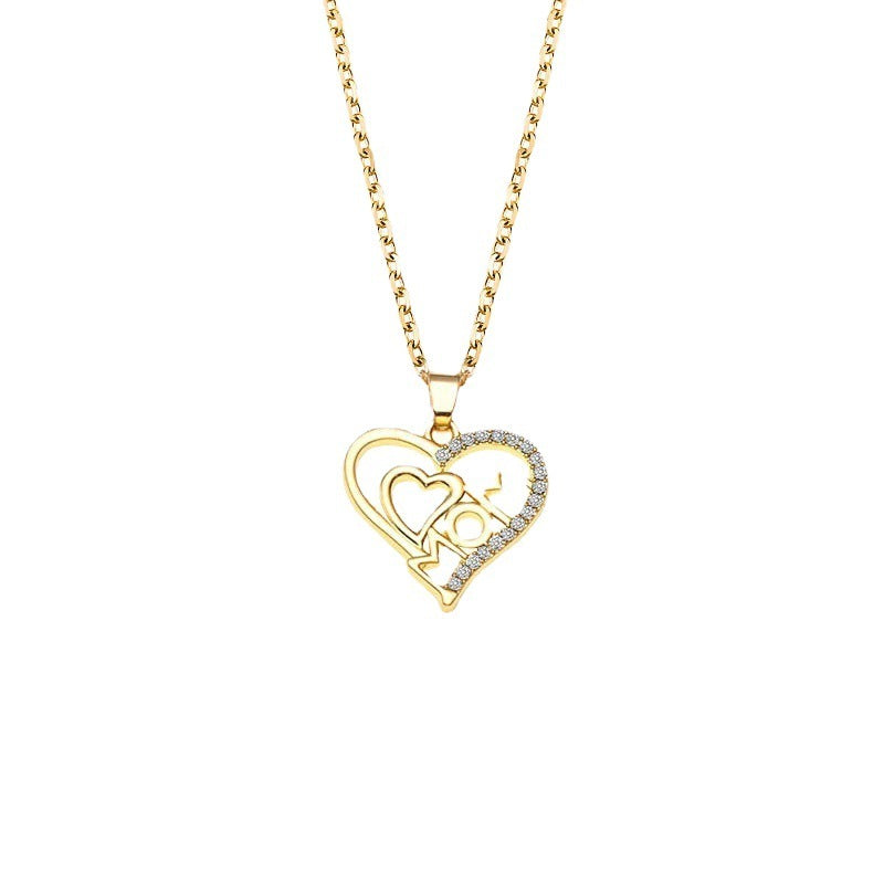 Mother's Necklace - Heart shaped with diamonds and letter MOM pendant, Elegant and Sentimental Gift for Mom