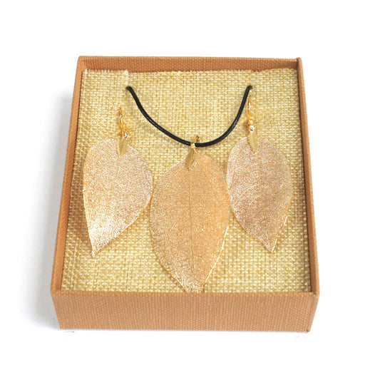 Bravery Leaf - Gold&Silver Necklace and Earrings Set